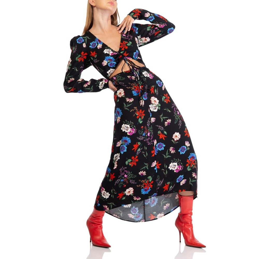 AFRM REVOLVE Midori Floral Cinced Cut Away Front Maxi/Midi Dress Size Small